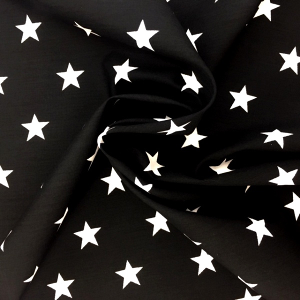 100% Cotton Stars WHITE ON BLACK